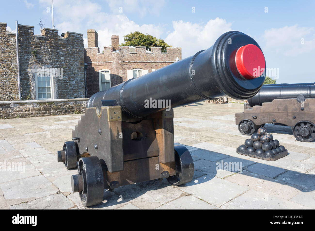 Cannons on castle's firing platform, Walmer Castle & Gardens, Kingsdown Road, Walmer, Deal, Kent, England, United Kingdom Stock Photo
