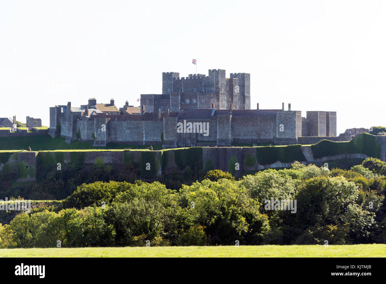 11th century Dover Castle from Castle Hill, Dover, Kent, England, United Kingdom Stock Photo