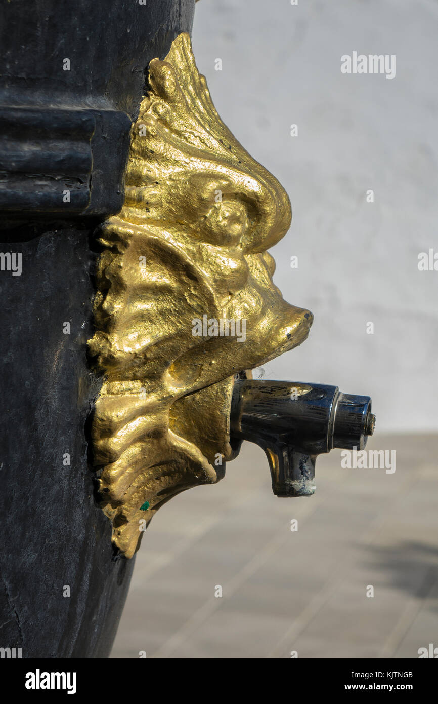 Spain, Andalucia, Costa del Sol, Arenas, Plaza Valle water tap Stock Photo