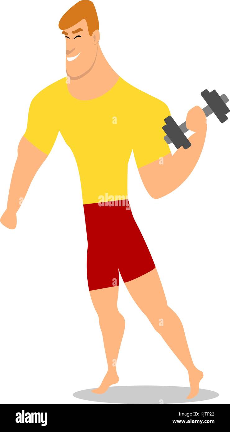 Young Man Male Bodybuilder Weightlifter Doing Bicep