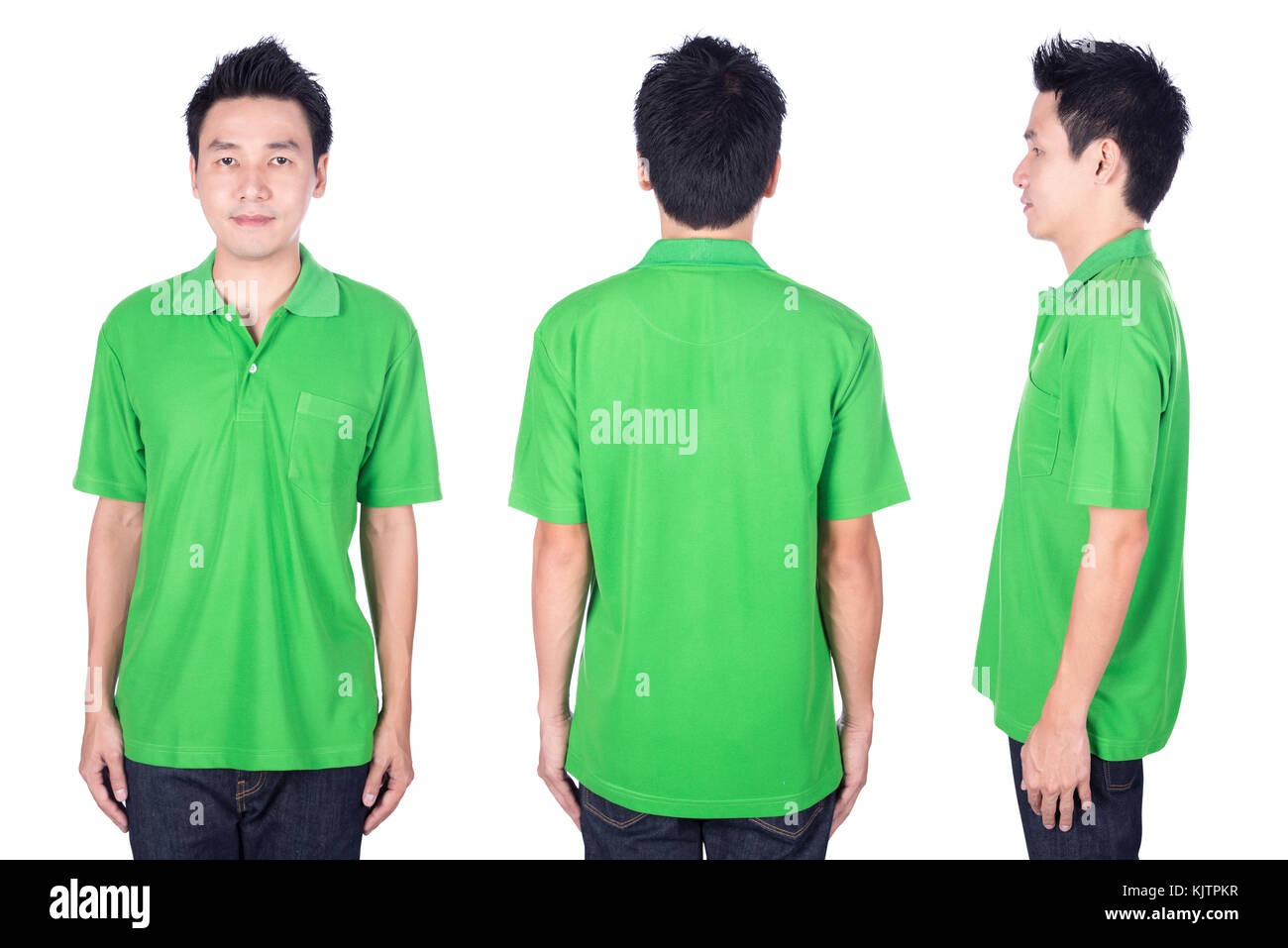 man with green polo shirt on a white background Stock Photo - Alamy