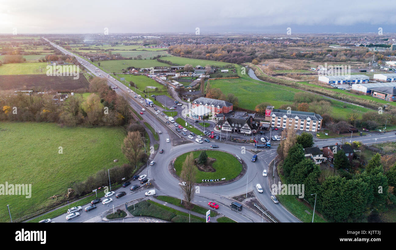 Aerial View Of Sporting Lodge Inns & Suites Greyhound Hotel, Warrington Road, Leigh, greater Manchester, UK Stock Photo