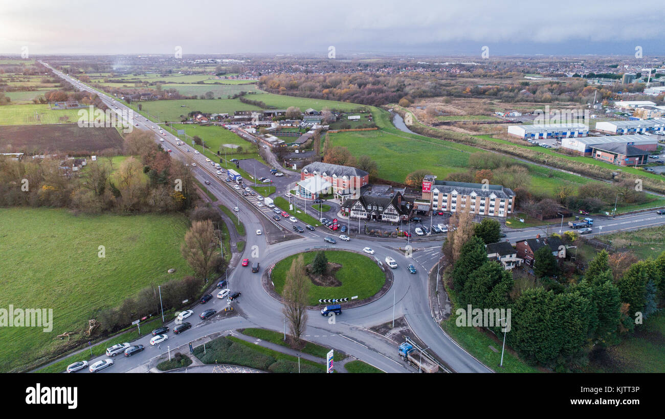 Aerial View Of Sporting Lodge Inns & Suites Greyhound Hotel, Warrington Road, Leigh, greater Manchester, UK Stock Photo