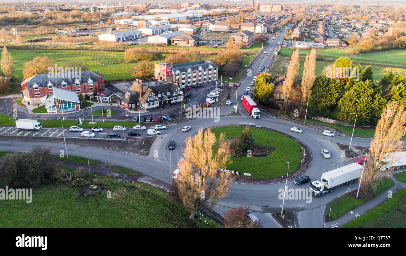 Aerial View Of Sporting Lodge Inns & Suites Greyhound Hotel, Warrington Road, Leigh, greater Manchester, UK Stock Photo
