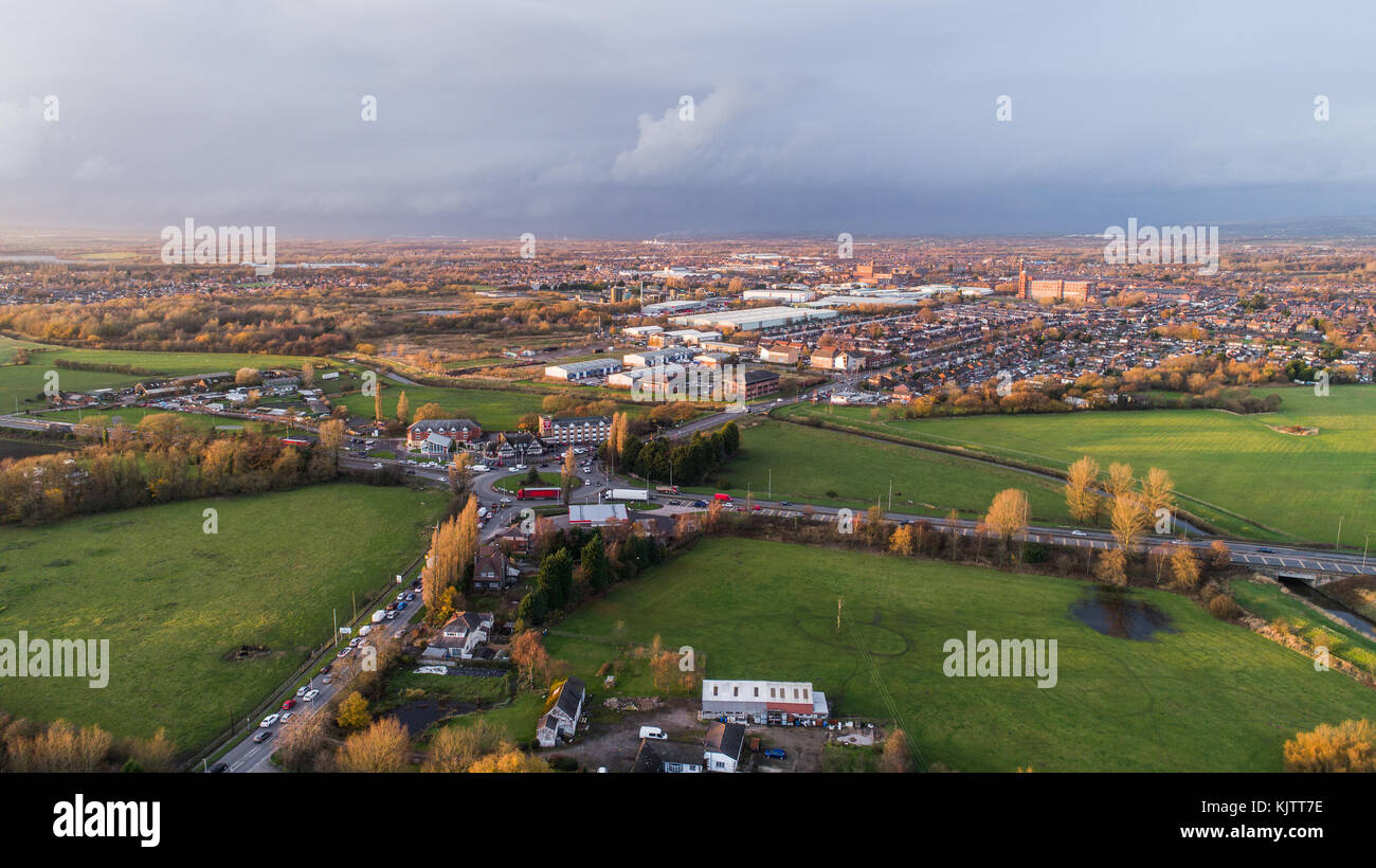 Aerial View Of Sporting Lodge Inns & Suites Greyhound Hotel, Warrington Road, Leigh, greater Manchester, UK Stock Photo