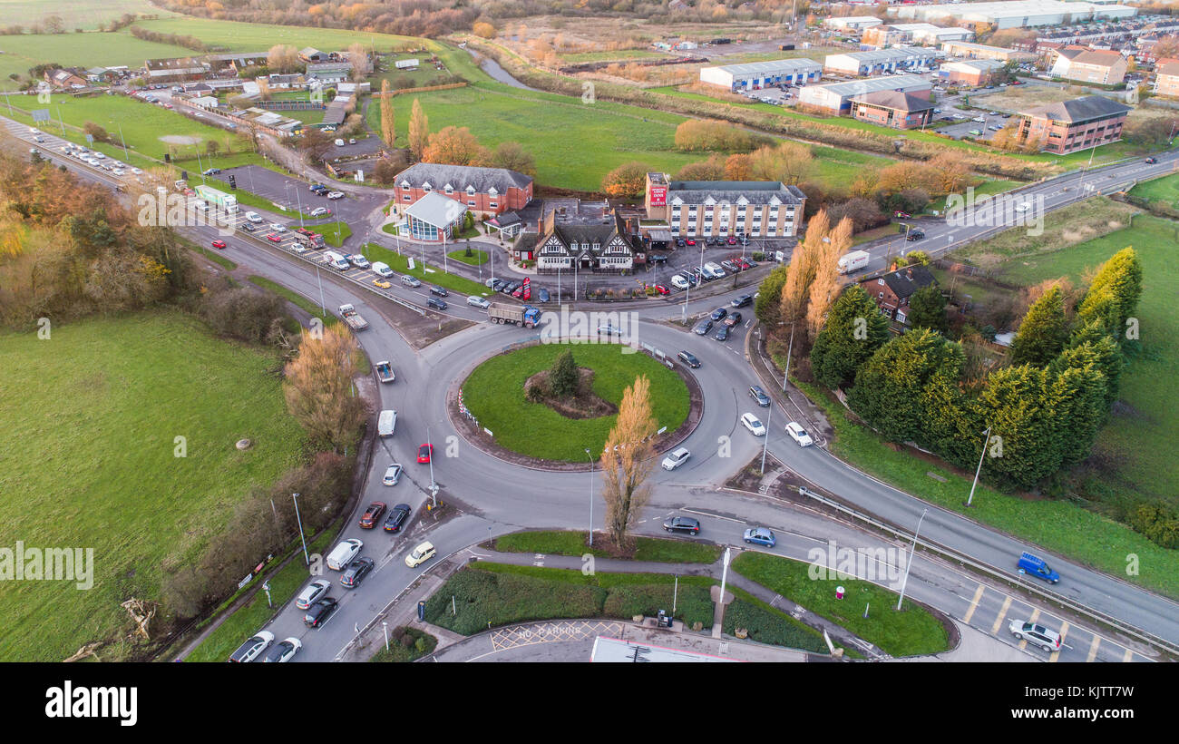 Aerial View Of Sporting Lodge Inns & Suites Greyhound Hotel, Warrington Road, Leigh, greater Manchester, UK Stock Photo