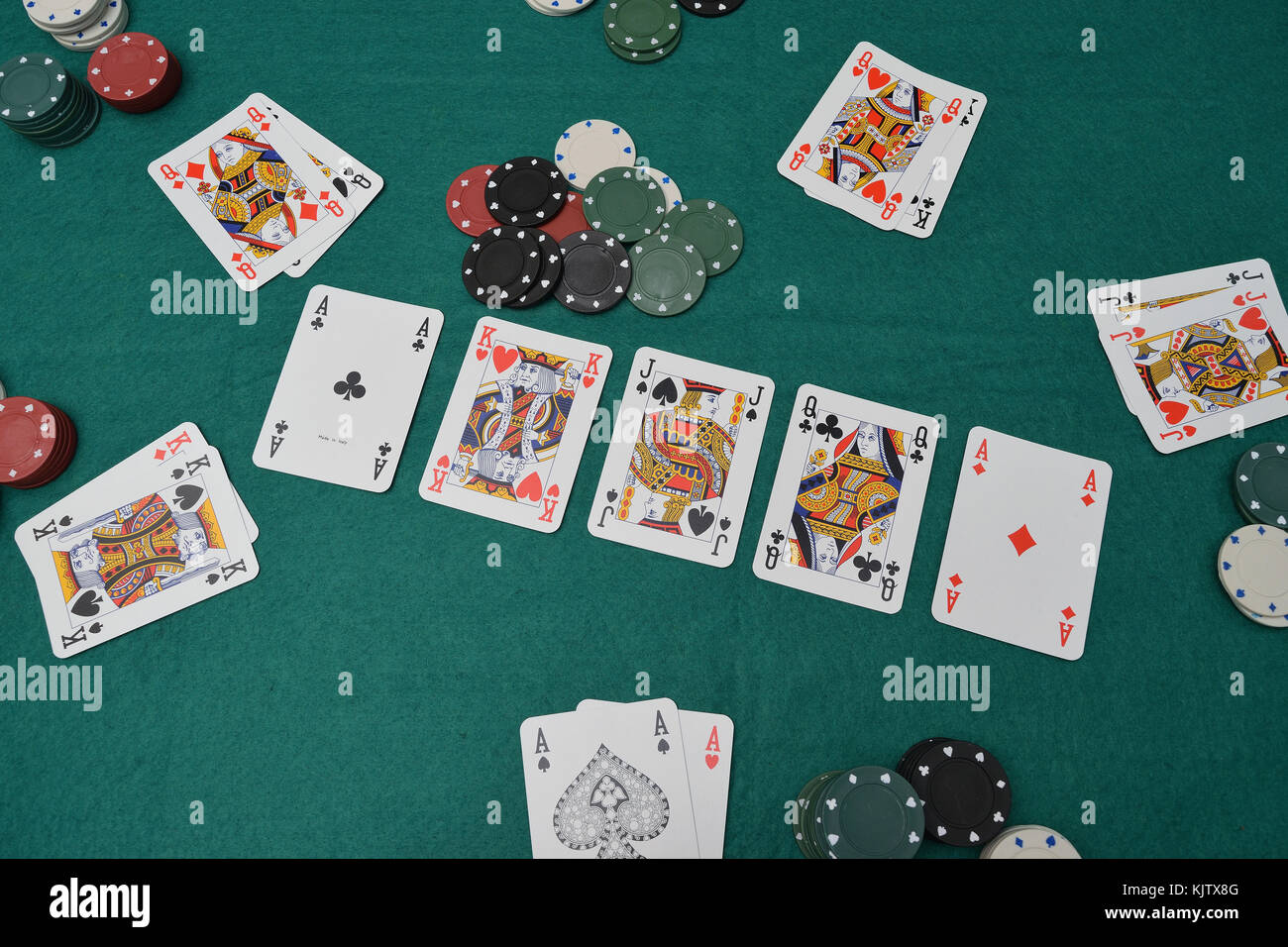 chips and cards on a gambling table with chips Stock Photo