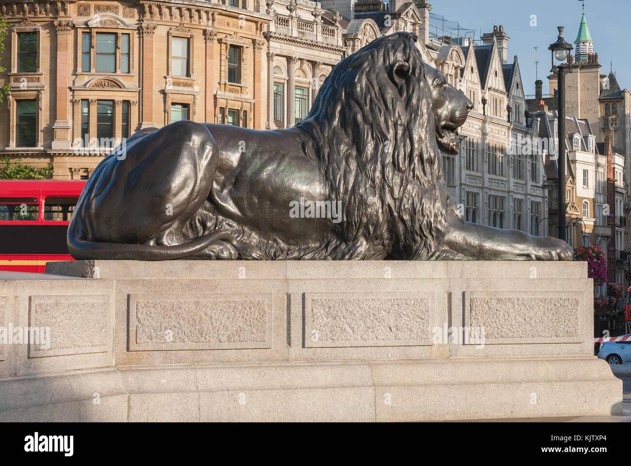 Statue of Lion on Trafalgar Square in London, United Kingdom Stock