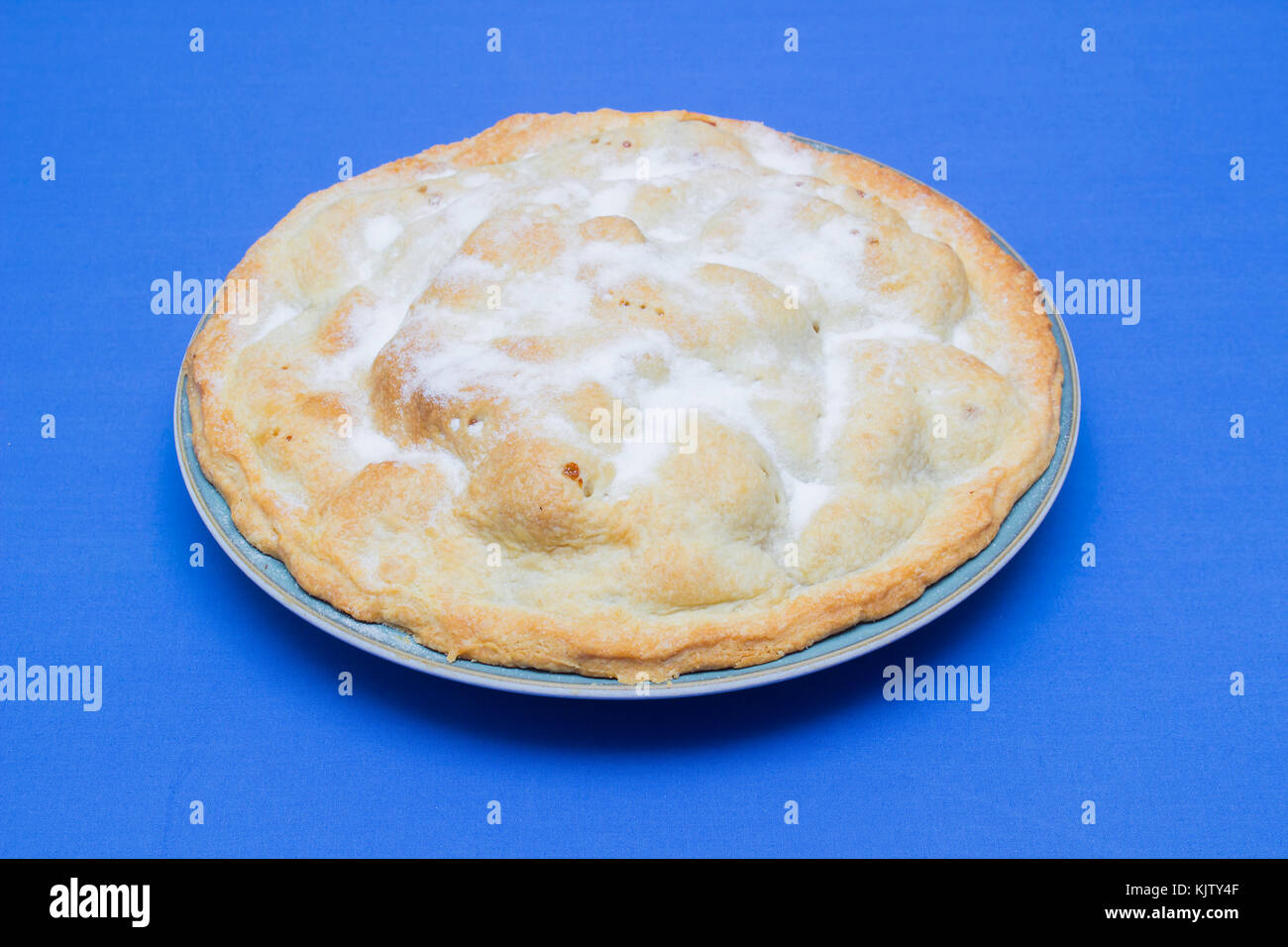 A traditional homemade apple pie made with bramley apples and sprinkled