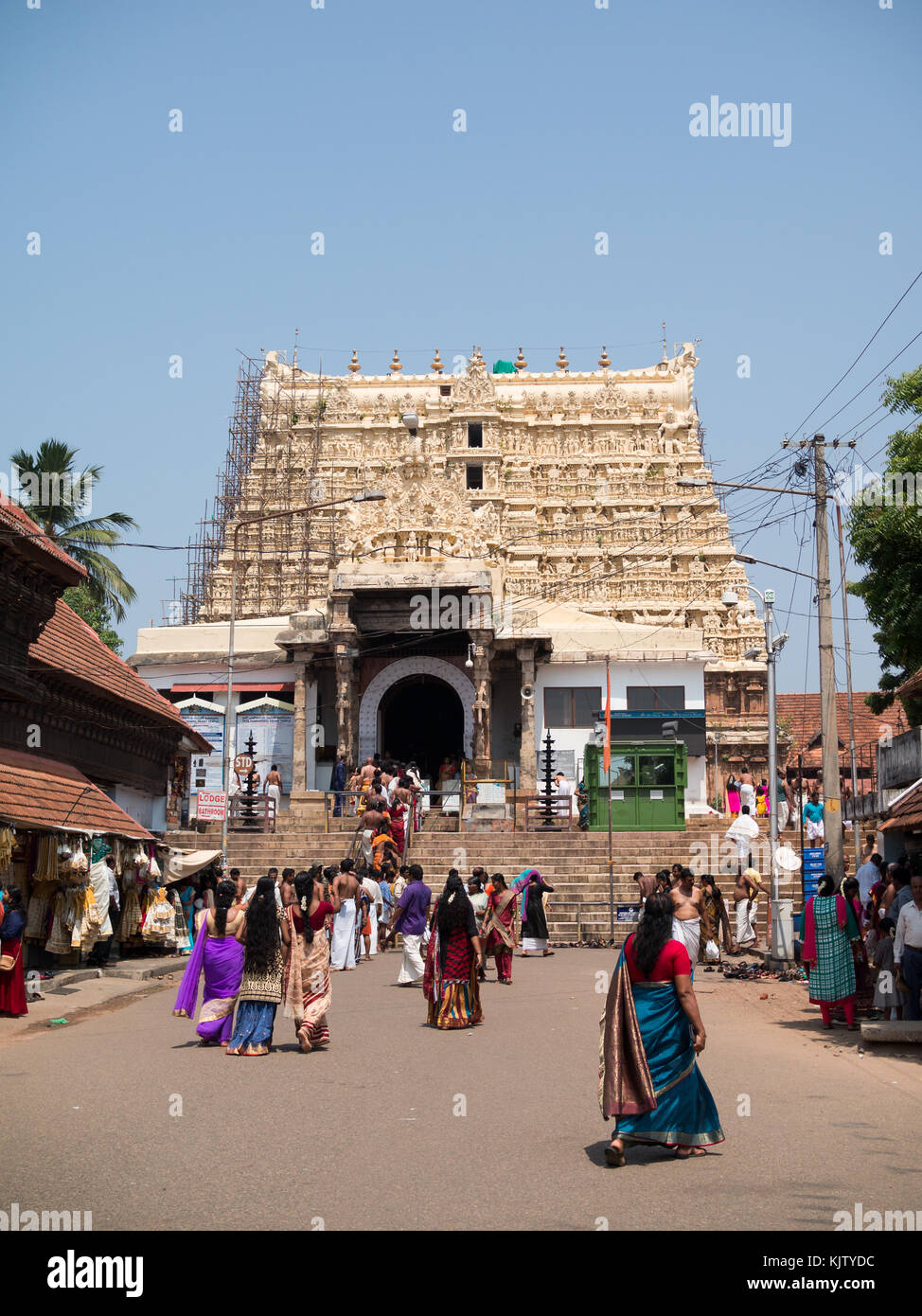 Sree Padmanabhaswamy Temple access road and gopuram Stock Photo