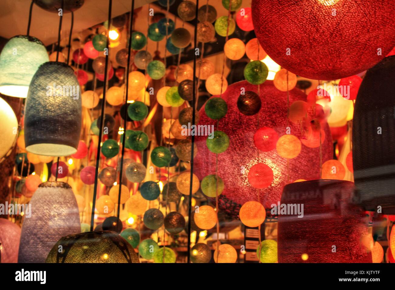 Colorful lamps in showcase Stock Photo Alamy