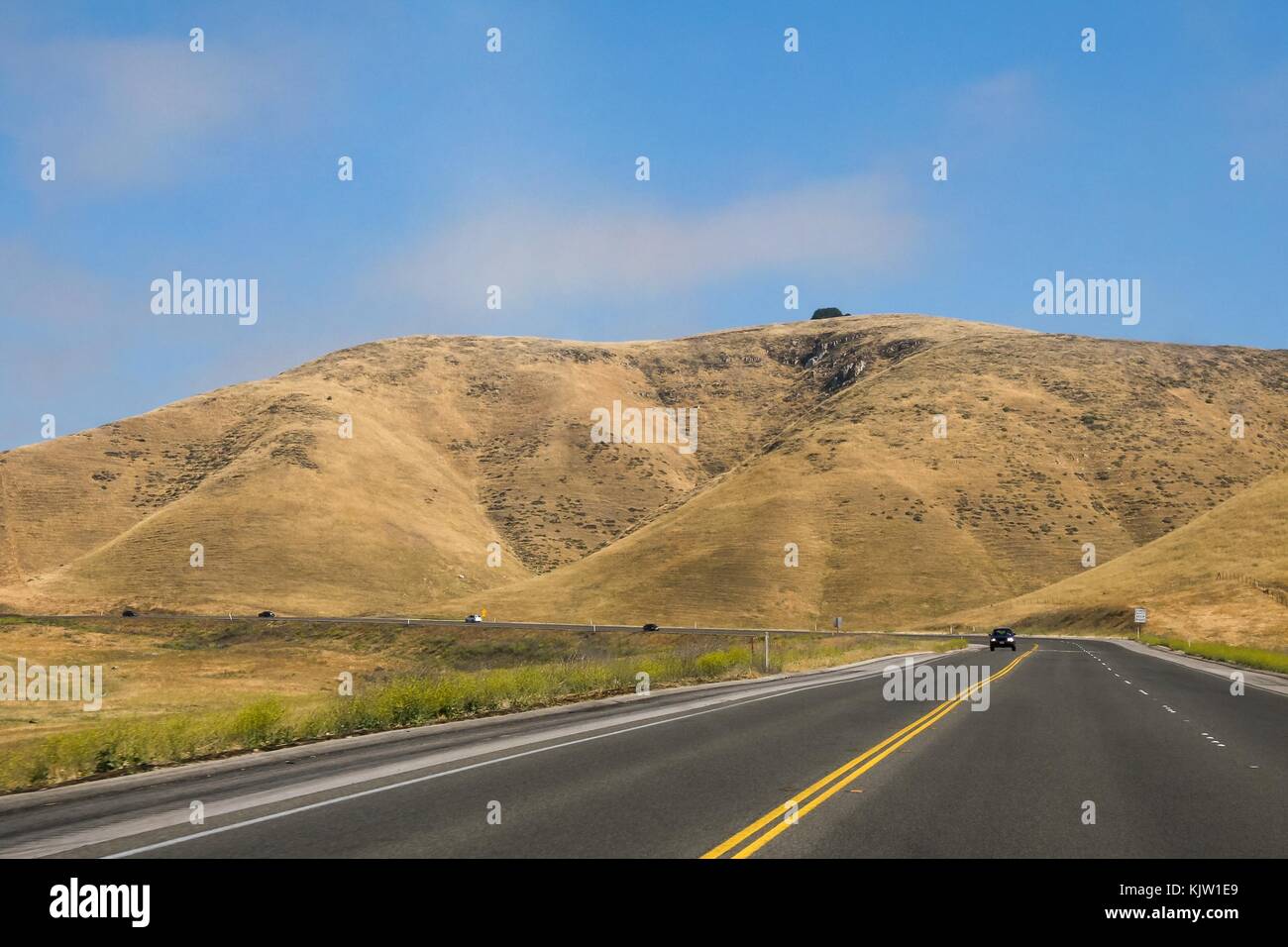 Panoramic view of a California State highway in the United States. In ...