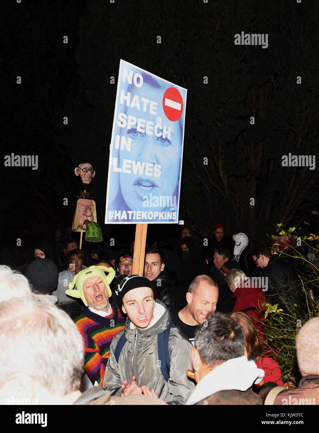 Lewes UK 25th 2017 - Protesters outside the the All Saints Centre in Lewes tonight where Katie Hopkins was due to speak at the Lewes Speakers Festival  Photograph taken by Simon Dack Stock Photo