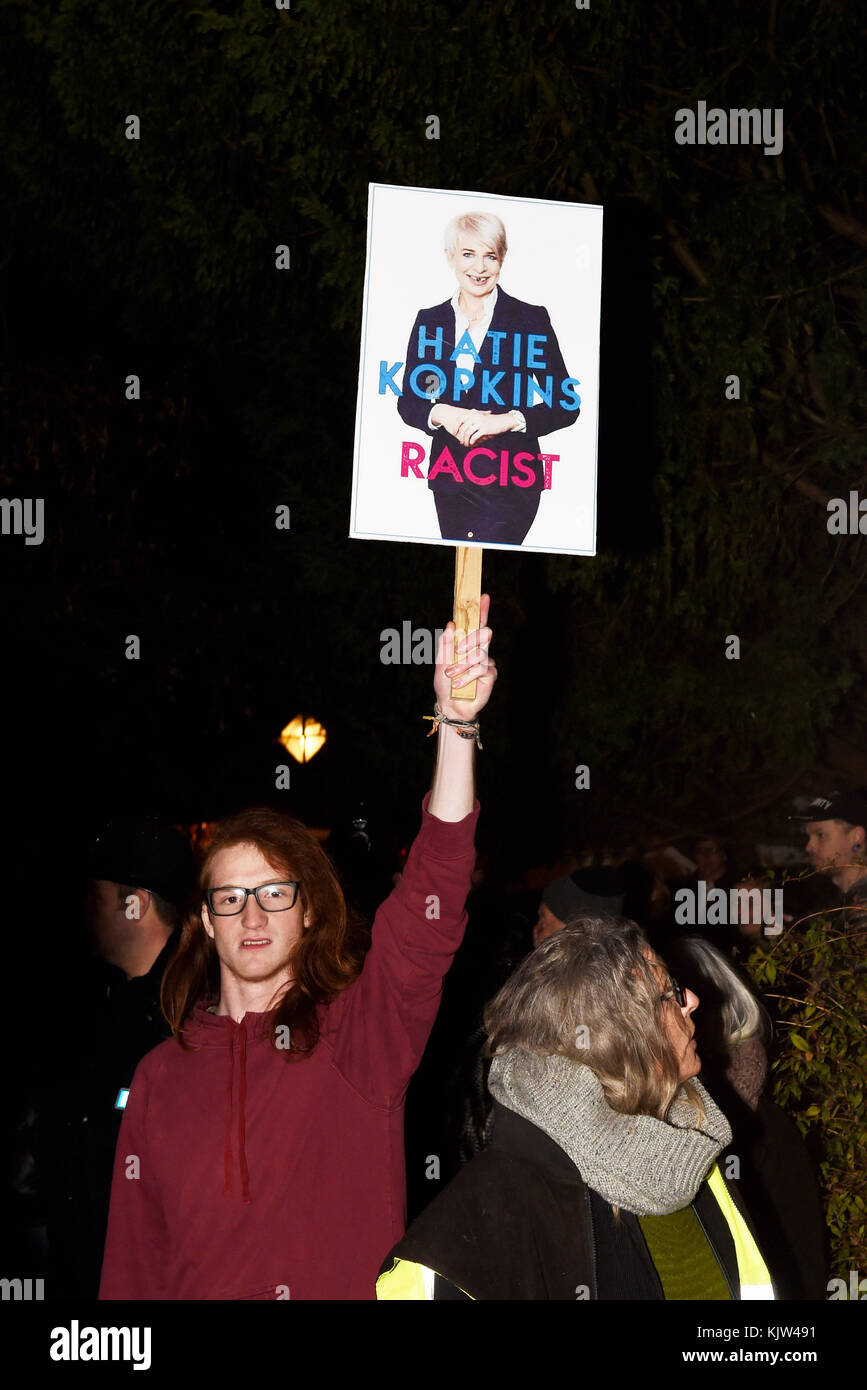 Lewes UK 25th 2017 - Protesters outside the All Saints Centre in Lewes tonight where Katie Hopkins was due to speak at the Lewes Speakers Festival  Photograph taken by Simon Dack Stock Photo
