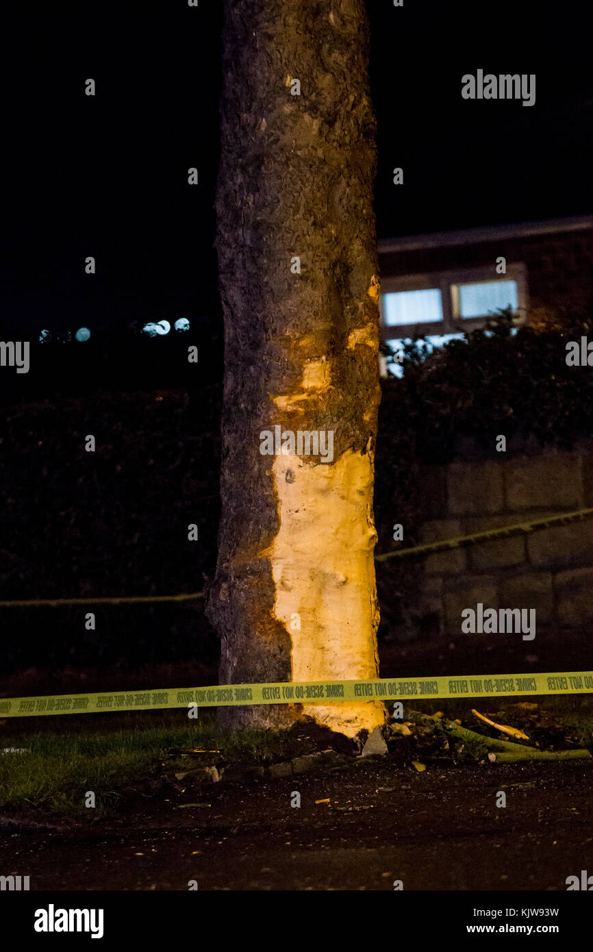Leeds, UK. 26th Nov, 2017. Scene of the road traffic accident on
