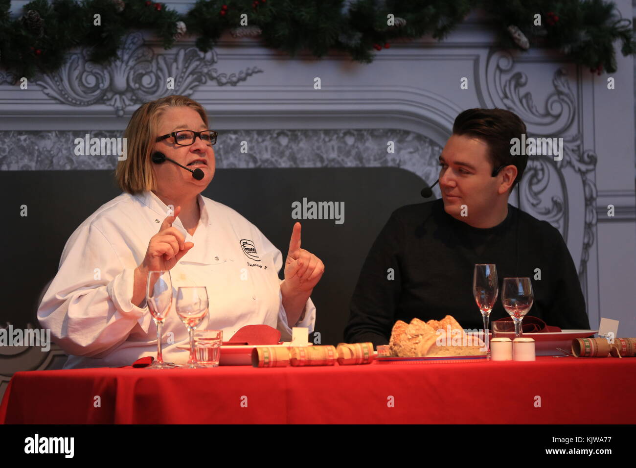 Final day of The Ideal Home Show at Christmas 2017, featuring professional chefs Theo Randall and Rosemary Shrager Stock Photo