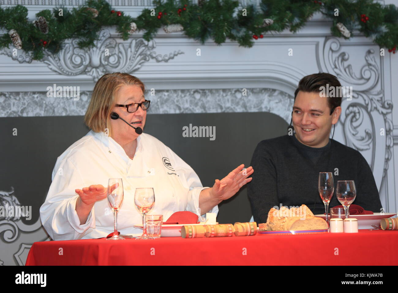 Final day of The Ideal Home Show at Christmas 2017, featuring professional chefs Theo Randall and Rosemary Shrager Stock Photo