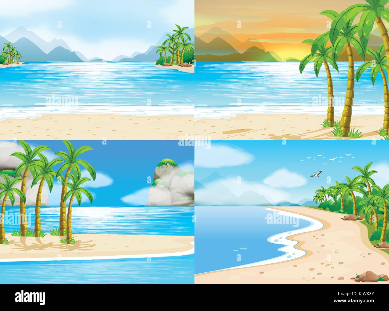 Four scenes of ocean at day time illustration Stock Vector Image & Art ...
