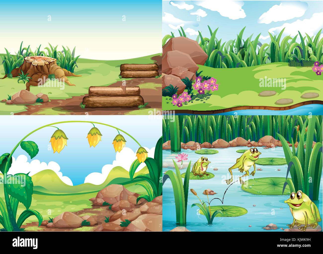 Park scenes with grass and frogs illustration Stock Vector Image & Art ...
