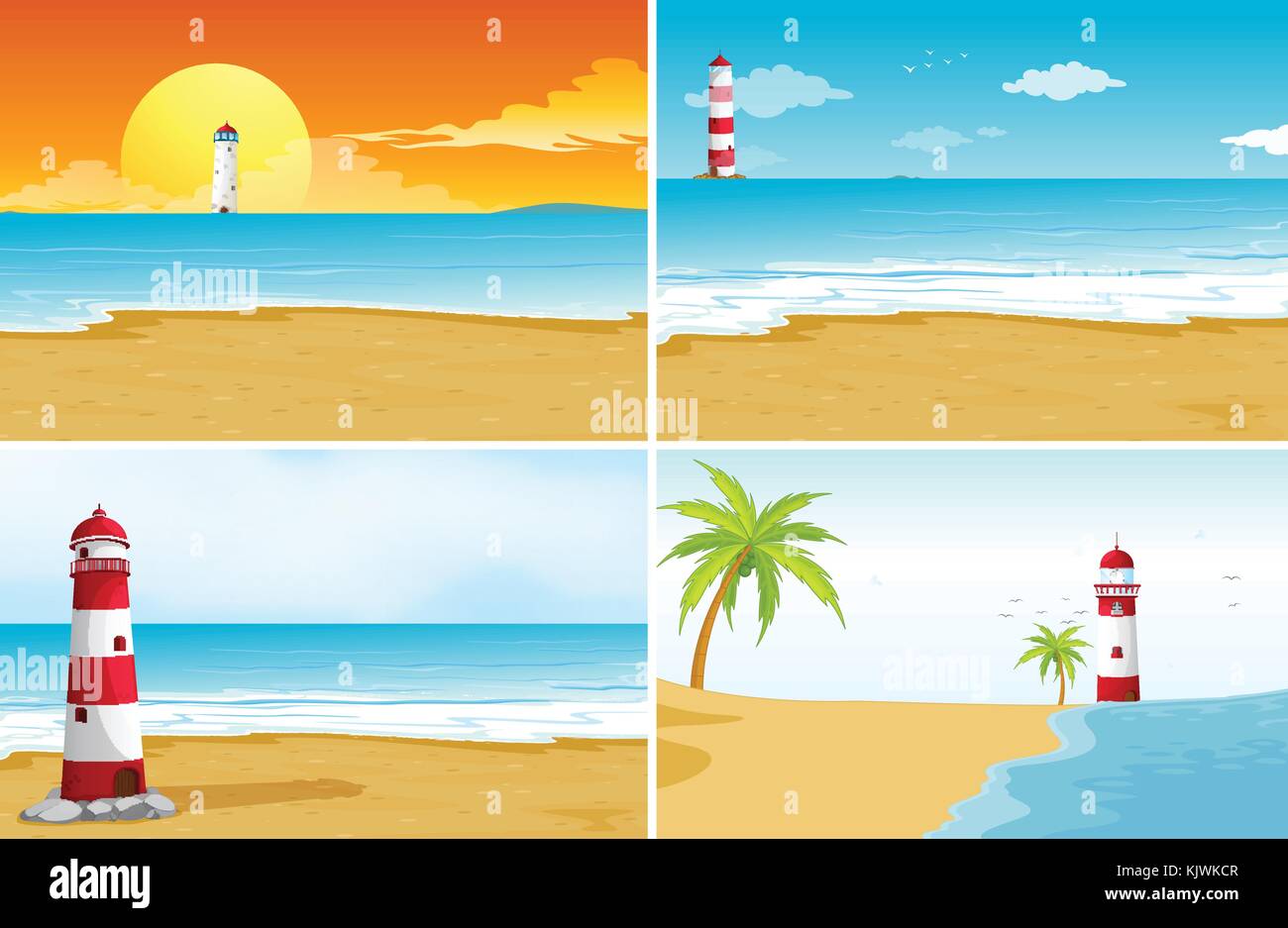 Four background scenes with beach and ocean illustration Stock Vector ...