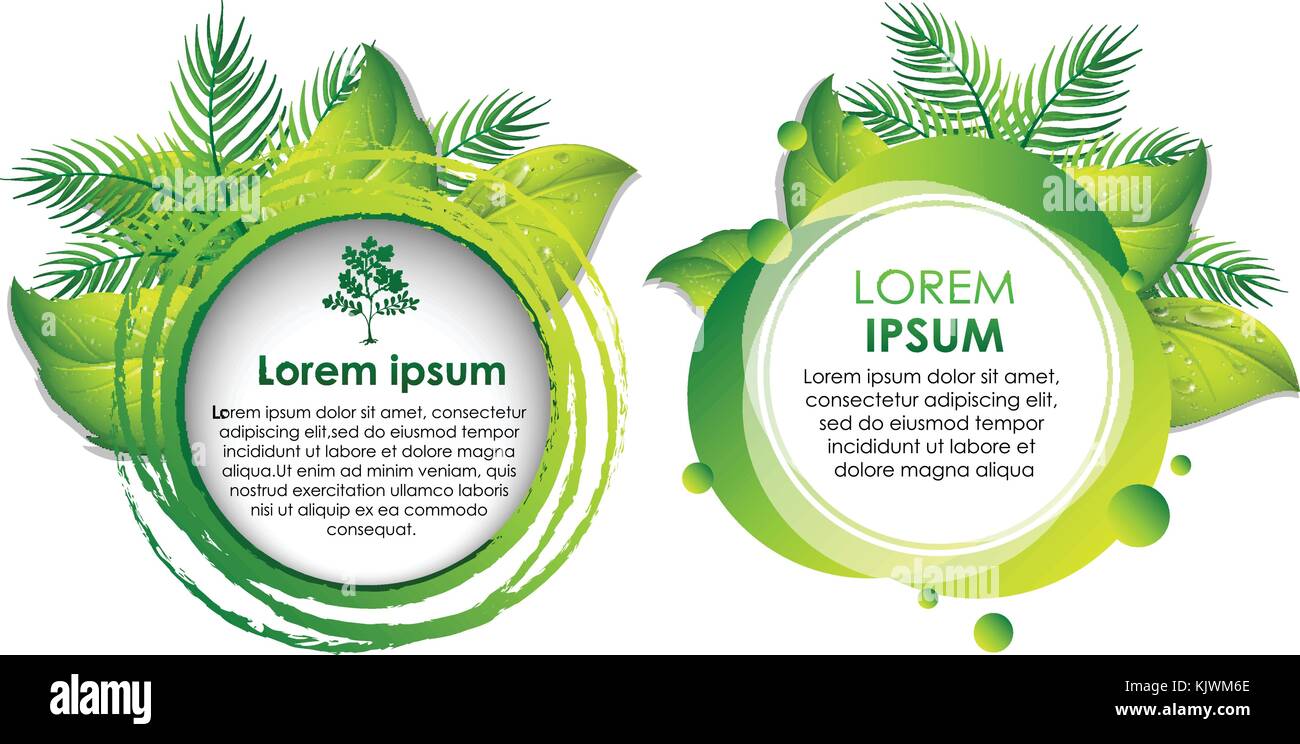 Border templates with green leaves illustration Stock Vector Image