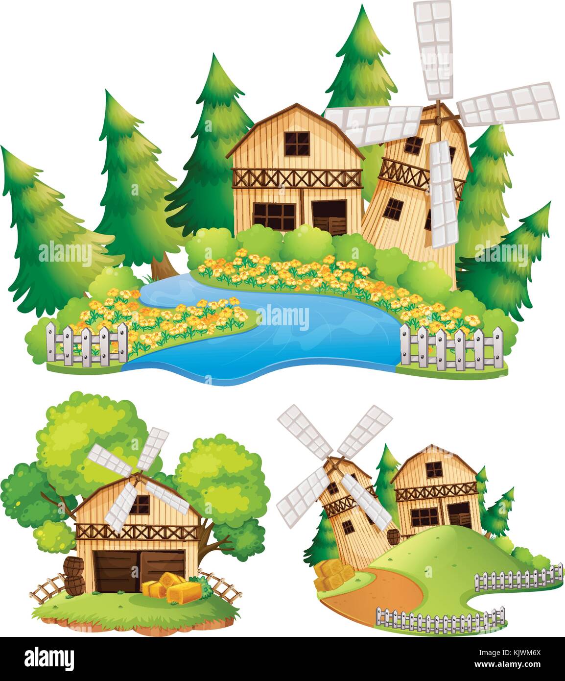 Barns and windmill in the farm illustration Stock Vector Image & Art ...