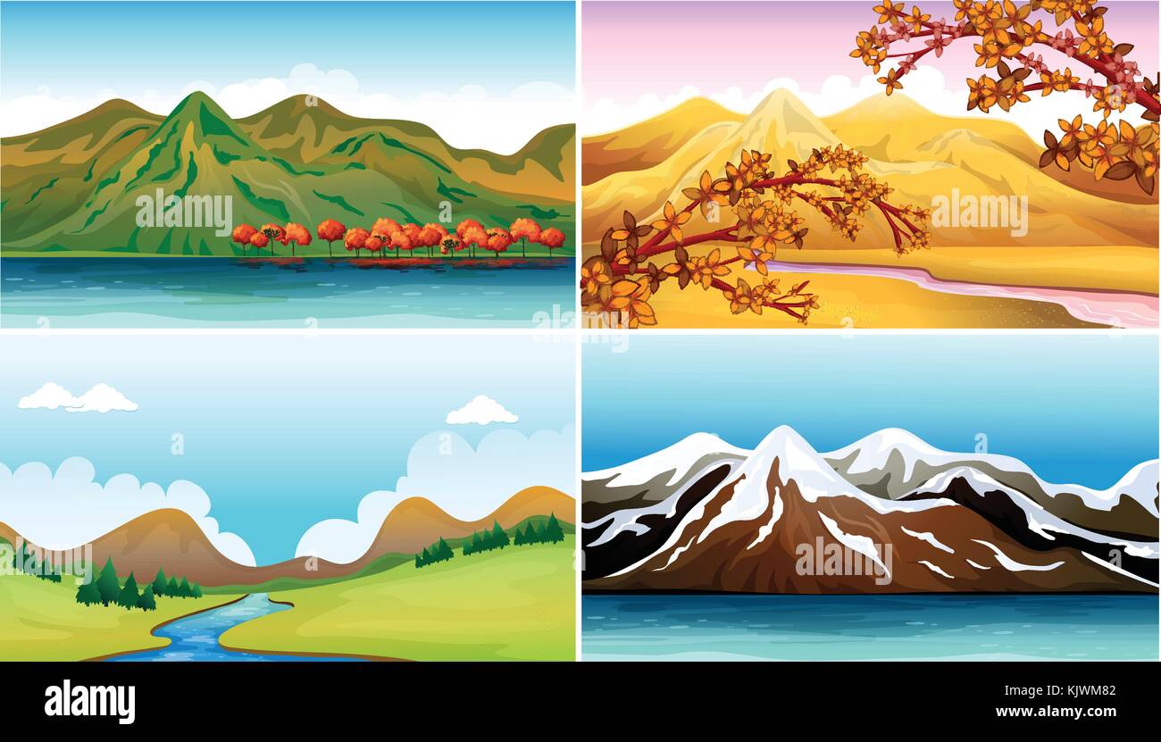 Four background scenes with mountains illustration Stock Vector Image ...