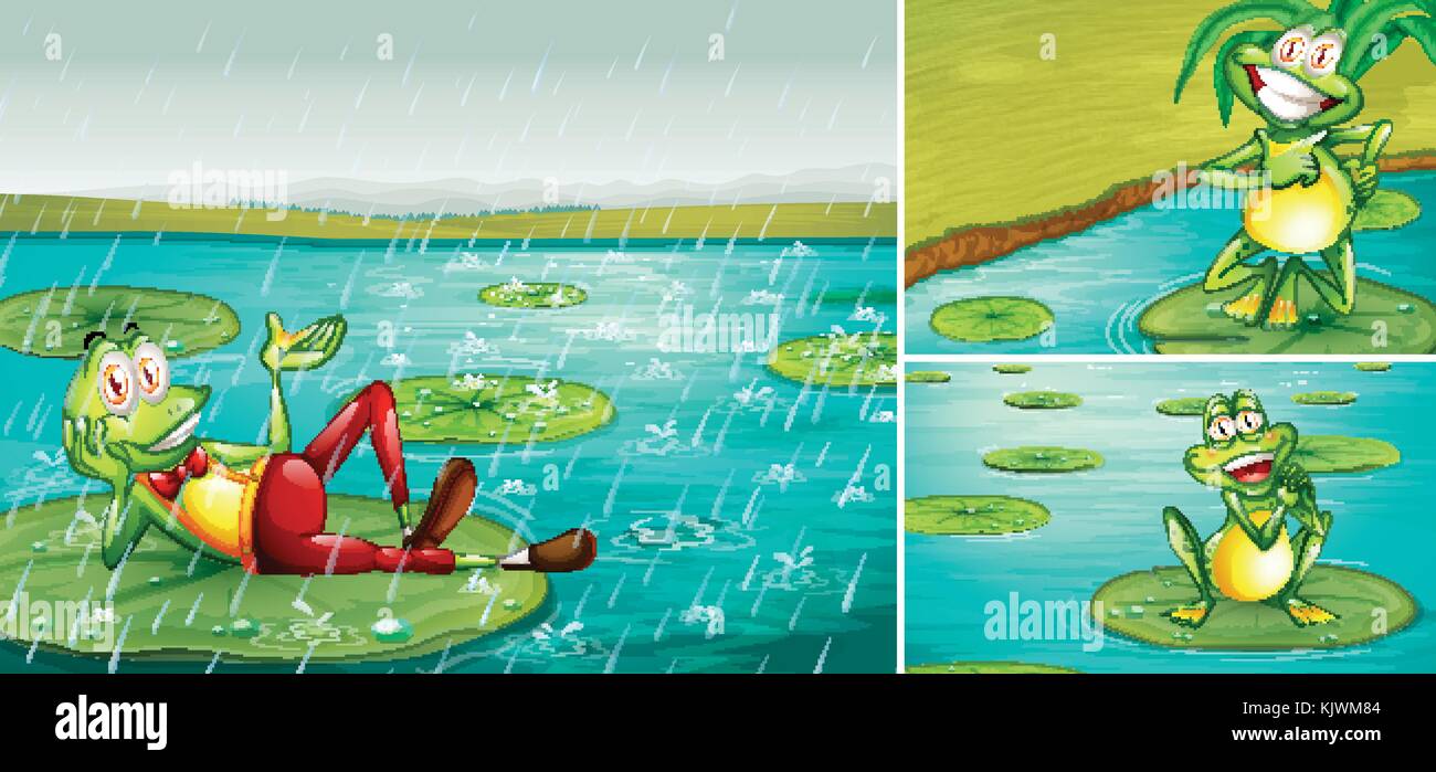 Scene with frogs in the pond illustration Stock Vector Image & Art - Alamy