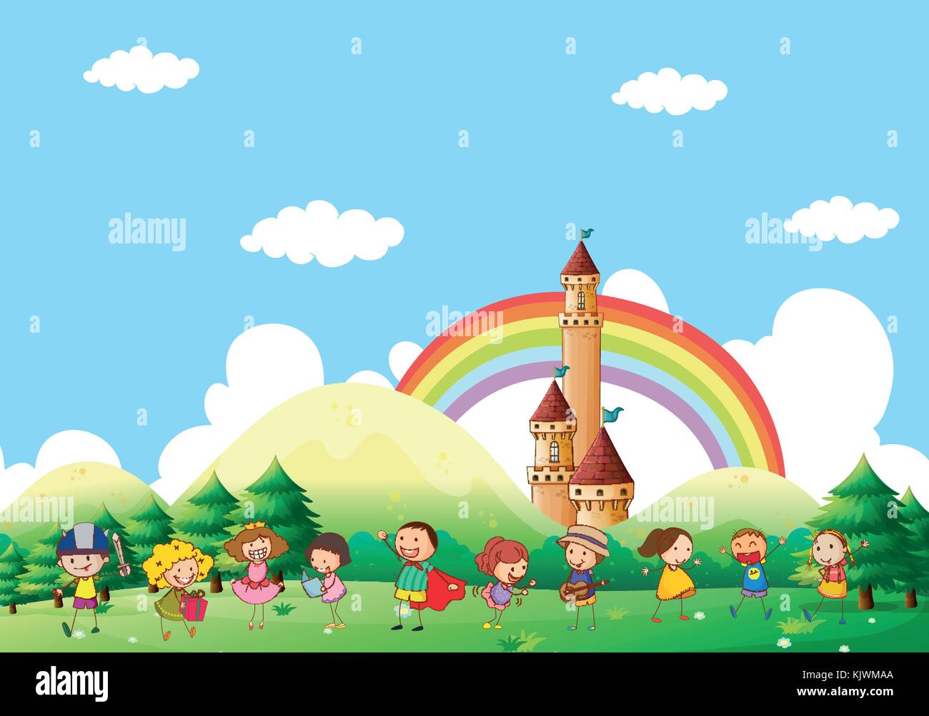 Park scene with many kids playing illustration Stock Vector Image & Art ...
