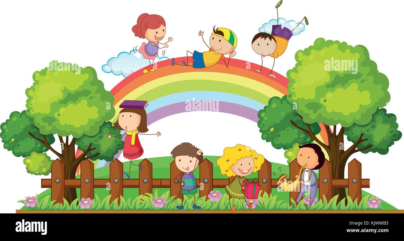 Happy children playing in the park illustration Stock Vector Image ...