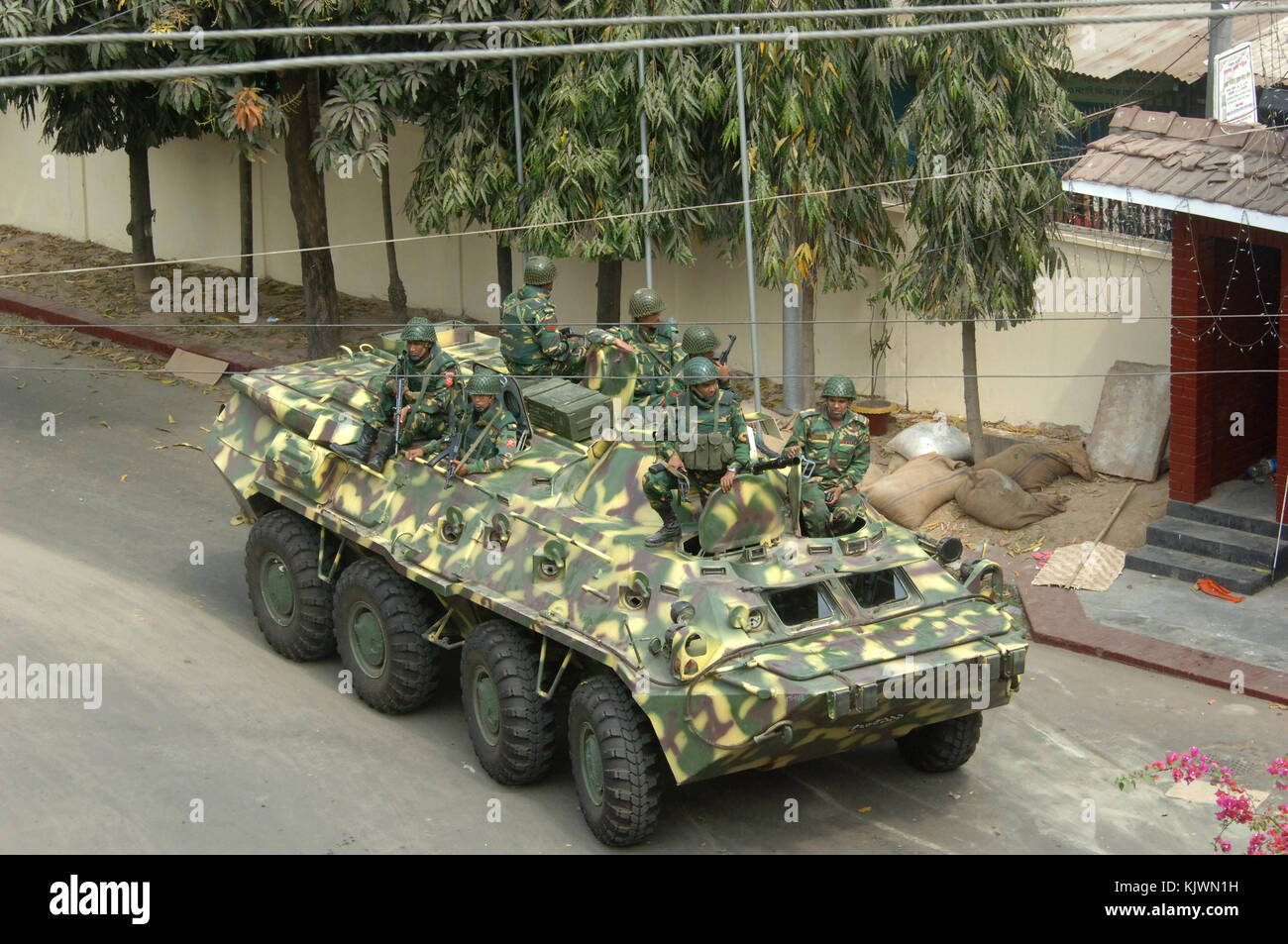DHAKA, BANGLADESH FEBRUARY 27, 2009 Army soldiers stand by inside the