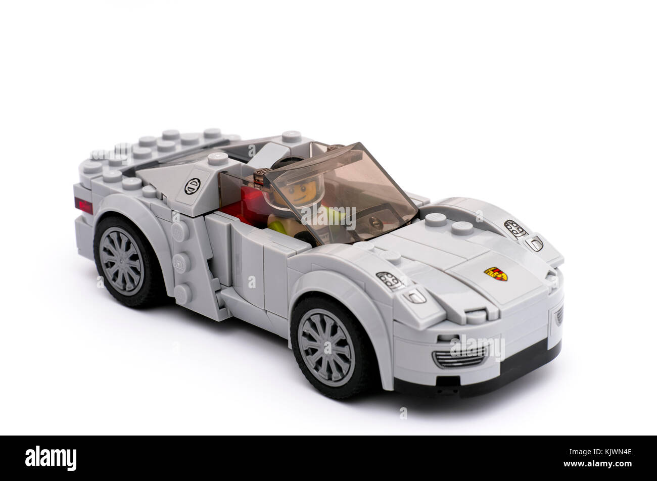 Tambov, Russian Federation - March 15, 2015 Lego Porsche 918 Spyder by Lego  Speed Champions on white background with driver inside car. Studio shot  Stock Photo - Alamy
