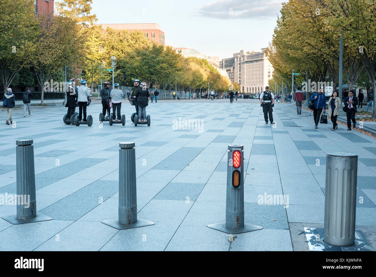 Bollards, security barriers preventing vehicle traffic access to Pennsylvania Ave NW, White House, Washington, D.C., USA. Stock Photo