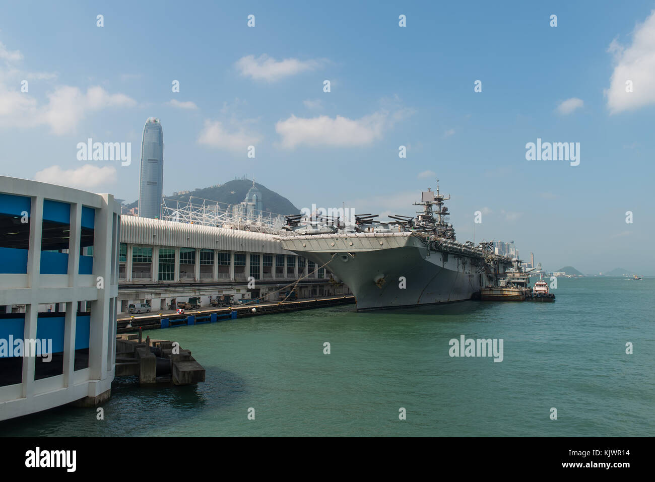HONG KONG, CHINA - Sept 18:The U.S. amphibious assault ship USS Bonhomme Richard pulled in Hong Kong waters on Sept 18,2013 to get replenishment.Commi Stock Photo
