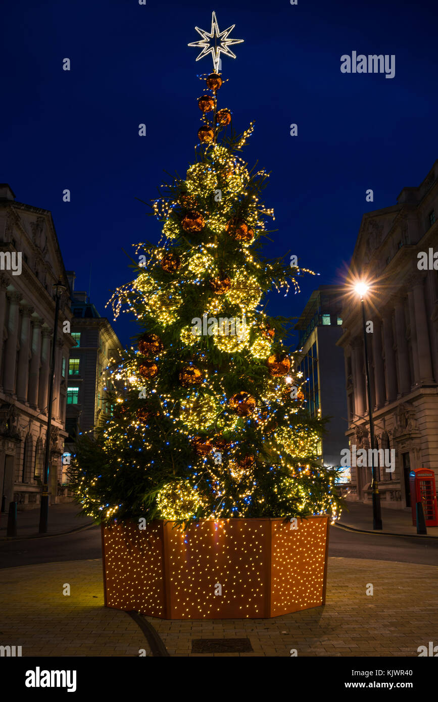 Beautifully decorated Christmas tree on Waterloo Place in London, England Stock Photo