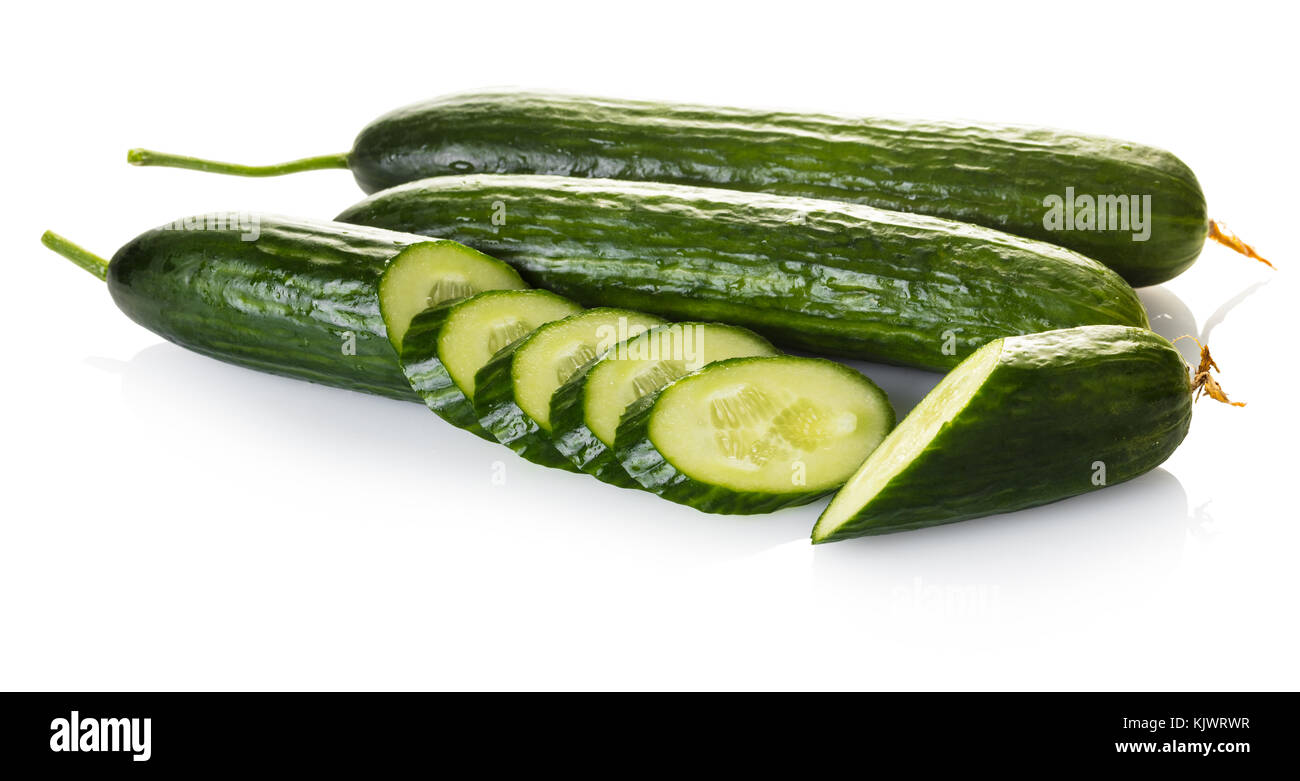 organic cucumber close-up on white isolated background Stock Photo