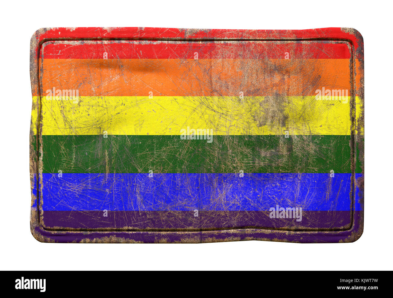 3d rendering of a gay flag over a rusty metallic plate isolated on ...