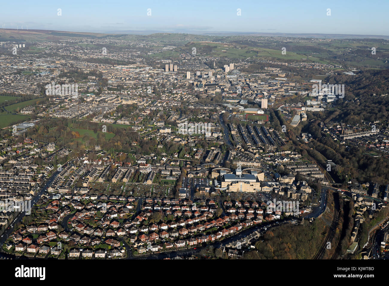 aerial view of Halifax, West Yorkshire, UK Stock Photo