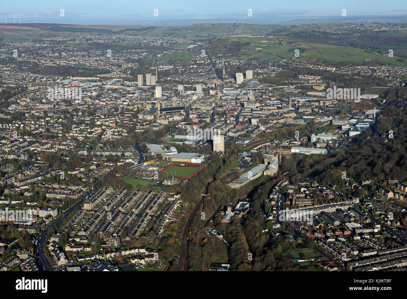 aerial view of Halifax, West Yorkshire, UK Stock Photo