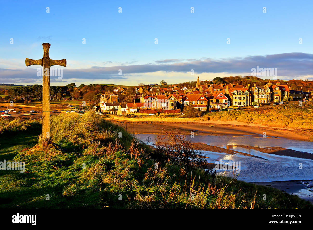 St Cuthberts Cross on Church Hill overlooking the River Aln estuary and