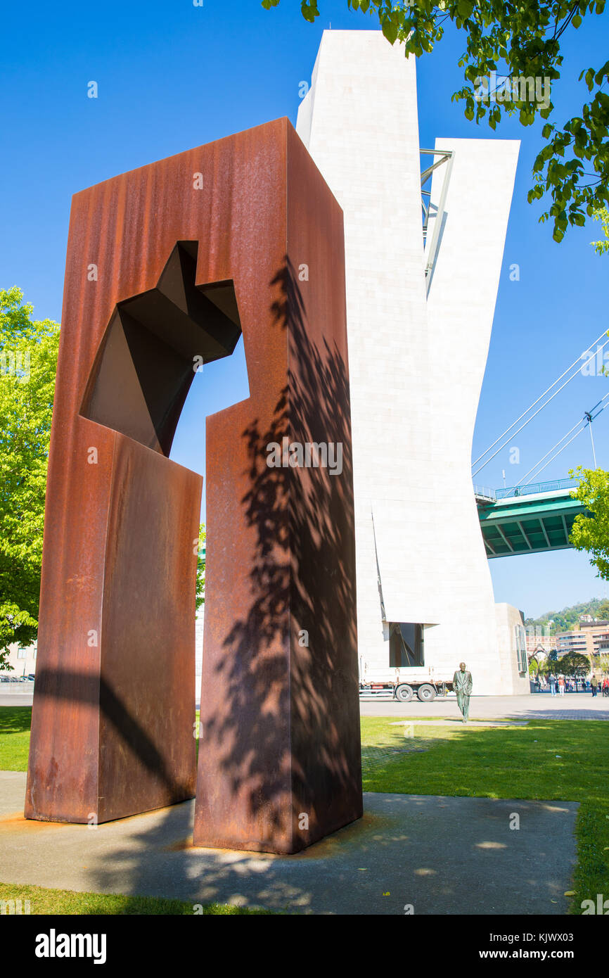 Sculpture titled Tribute to Ramon Rubial by Casto Solano near the Puente de  la Salve and Guggenheim Museum in Bilbao Spain Stock Photo - Alamy