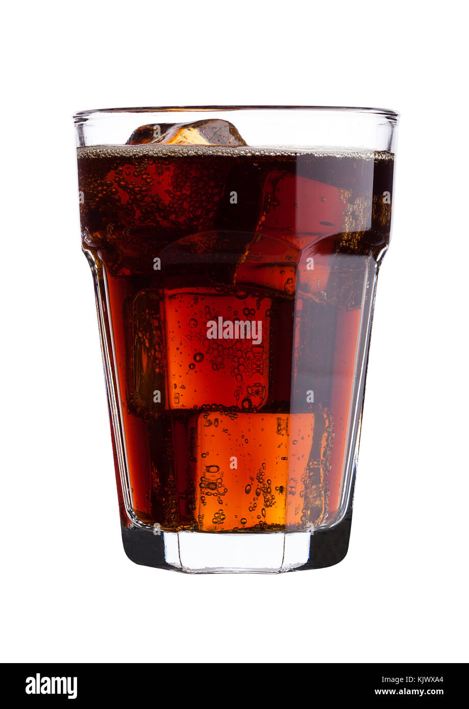 Glass of cold cola soda drink with ice cubes on white background Stock ...