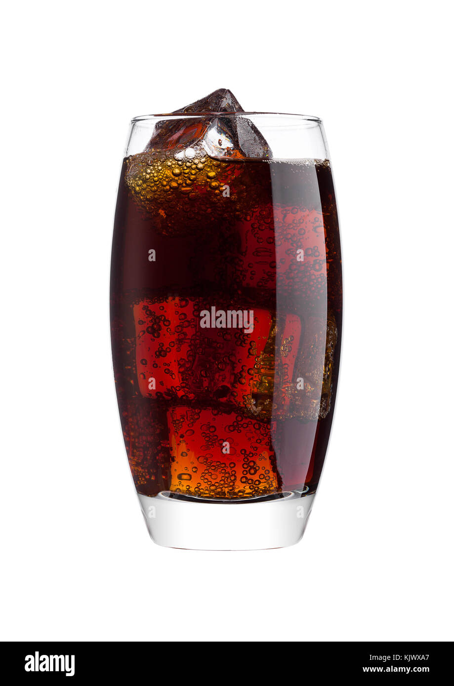 Glass of cold cola soda drink with ice cubes on white background Stock ...