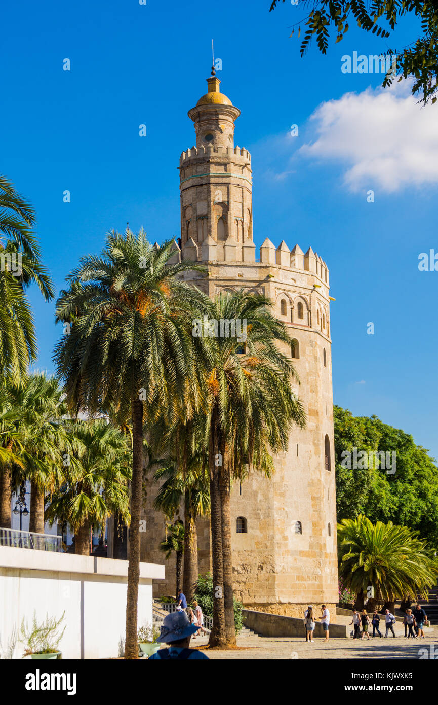 Torre de Oro, 1221,  and Guadalquivir river waterfront, Seville, Andalucia, Spain Stock Photo