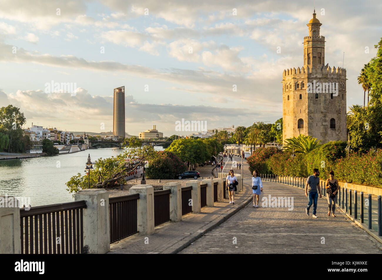 Torre de Oro, 1221,  and Guadalquivir river waterfront, Seville, Andalucia, Spain Stock Photo
