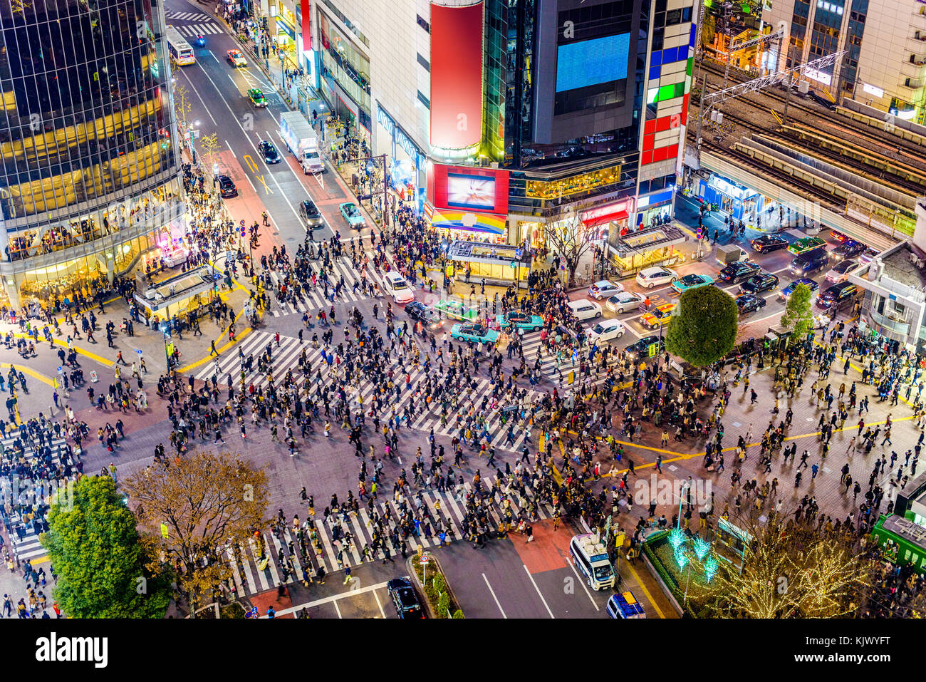 Shibuya, Tokyo, Japan crosswalk and cityscape. Stock Photo