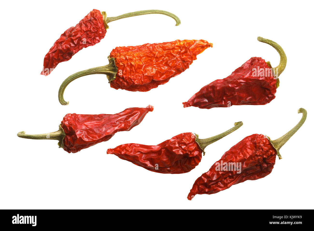 Dried Fish chile peppers (Capsicum annuum), top view, clipping paths Stock Photo