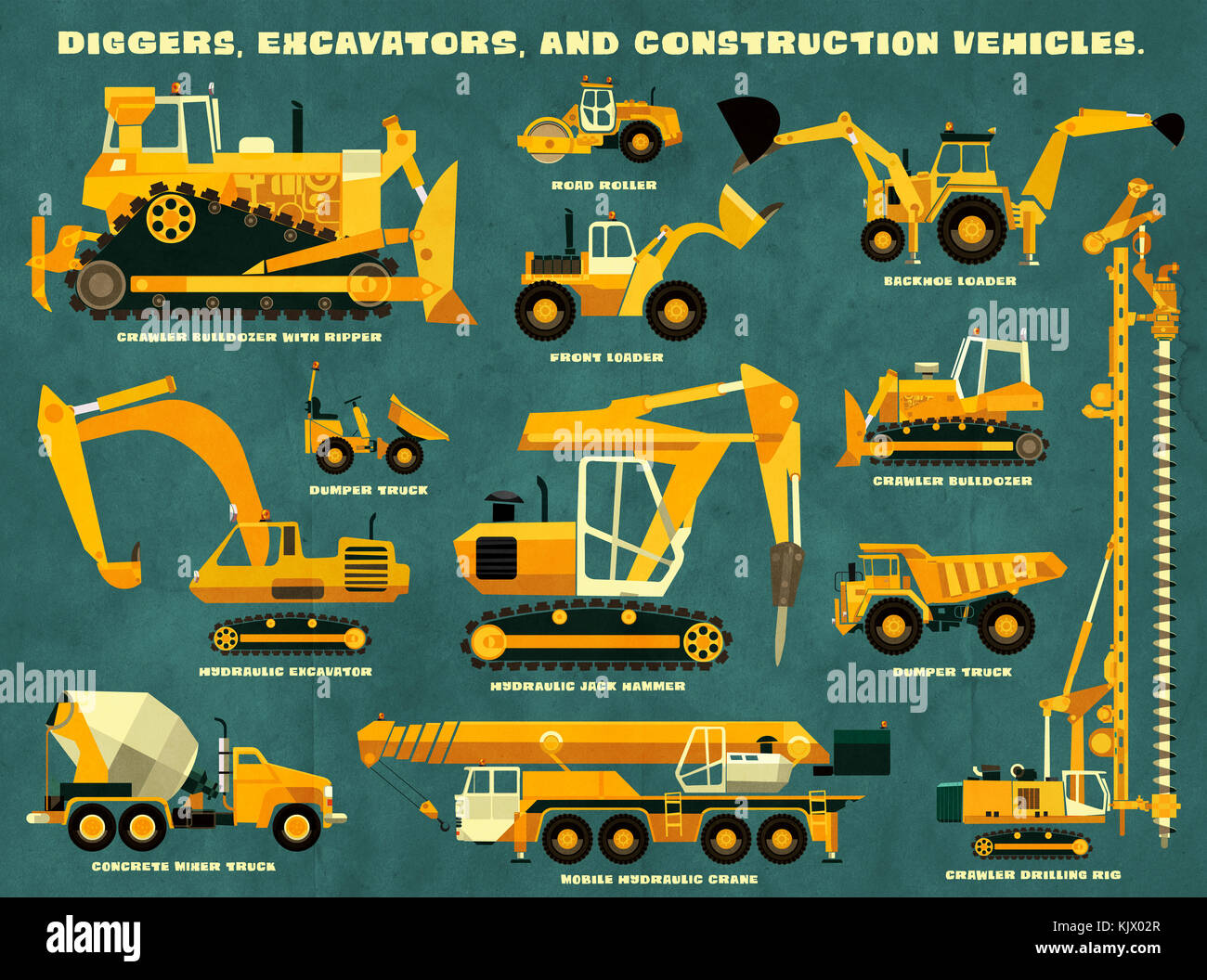 Diggers, excavators and construction vehicles Stock Photo