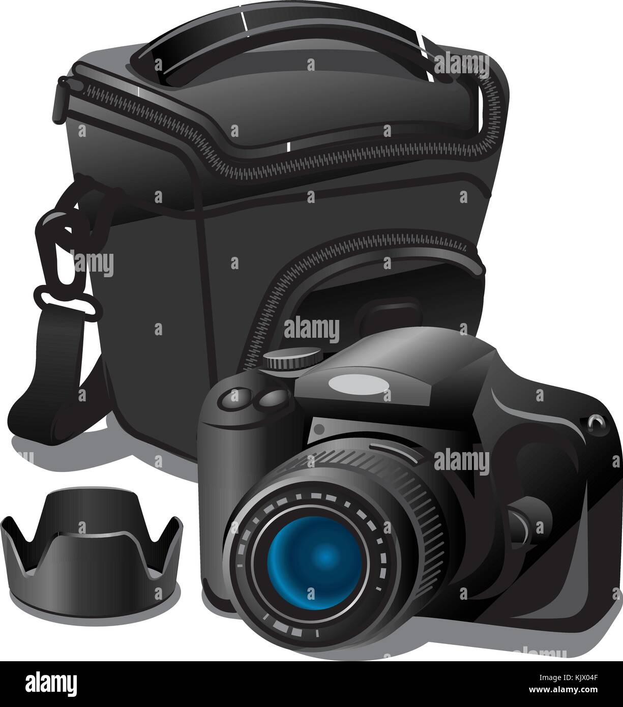 illustration of photo camera and case on white background Stock Vector