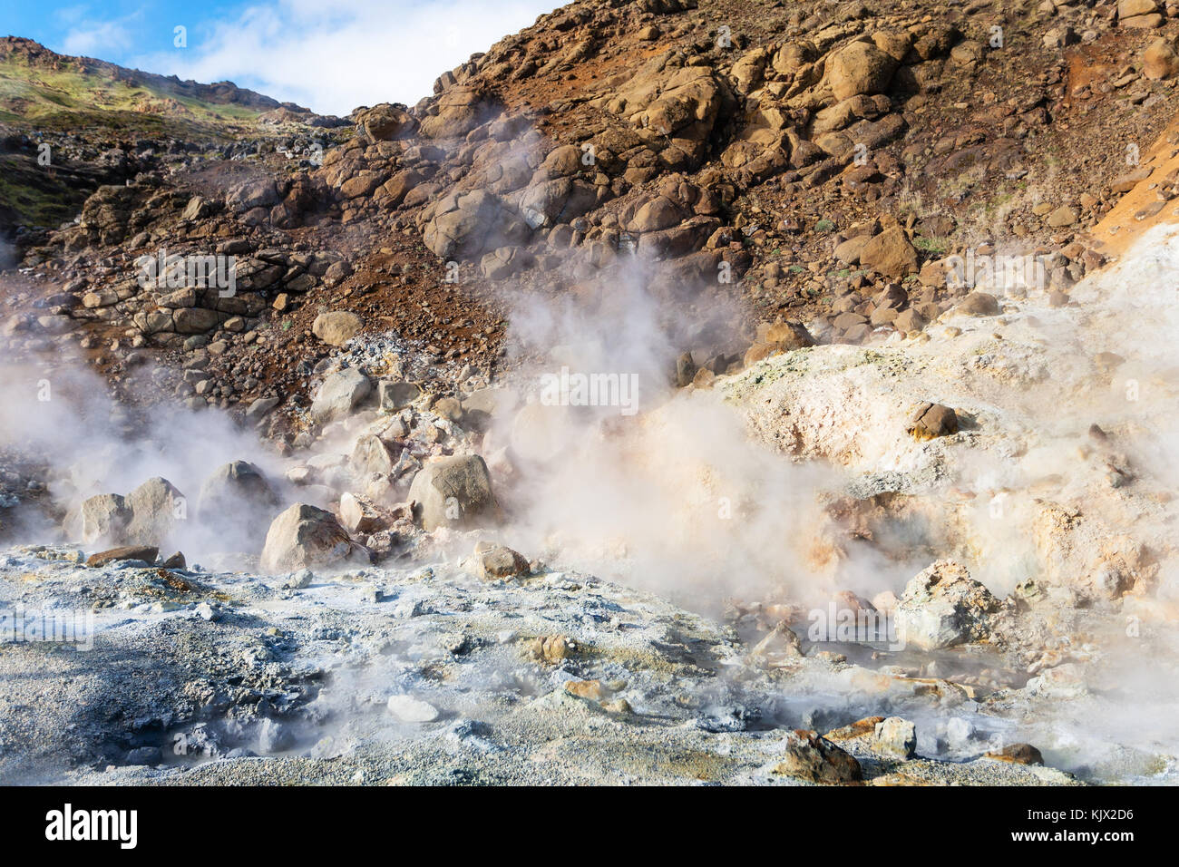 travel to Iceland acidic fumarole in geothermal Krysuvik area on